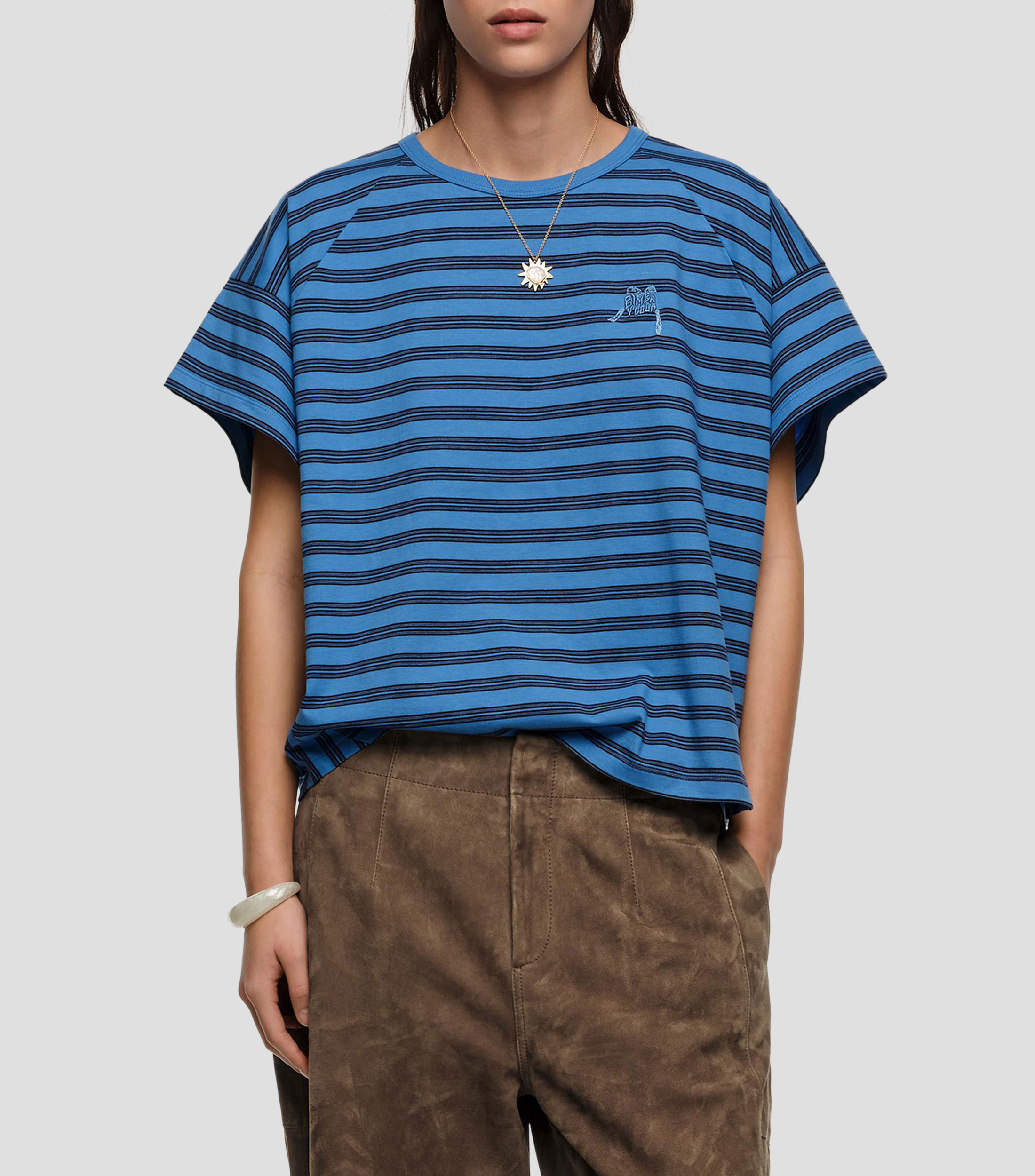 Playera cuello redondo manga corta a rayas Mujer
